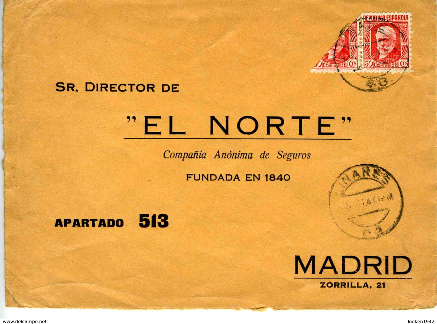 GUERRA CIVIL 1937 LINARES  JAEN   Con 1/2 SELLO   Hasta Madrid EL 68é - Cartas & Documentos