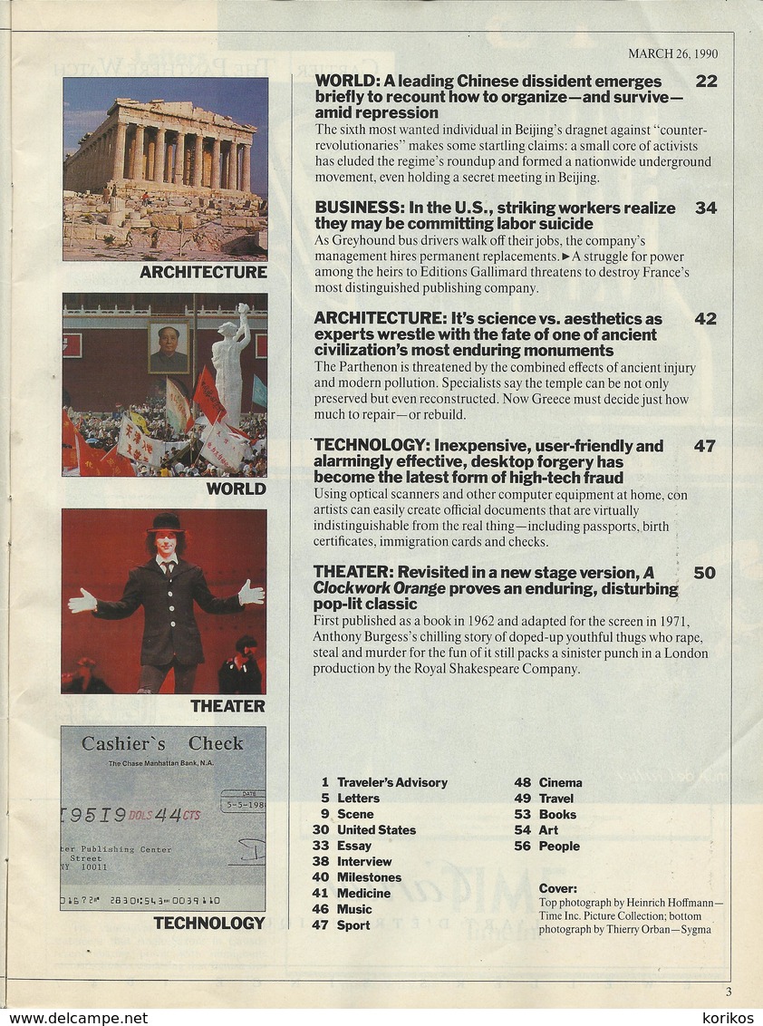 TIME INTERNATIONAL MAGAZINE – 26 MARCH 1990 – VOLUME 135 - ISSUE 13 - Novità/ Affari In Corso