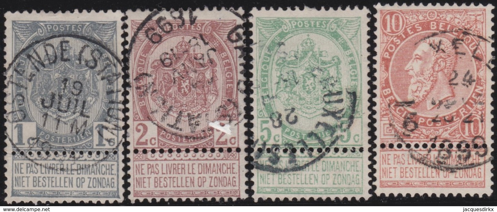 Belgie     .    OBP    .     4  Timbres     .      O      .         Gebruikt   .   /    Oblitéré - 1893-1900 Schmaler Bart