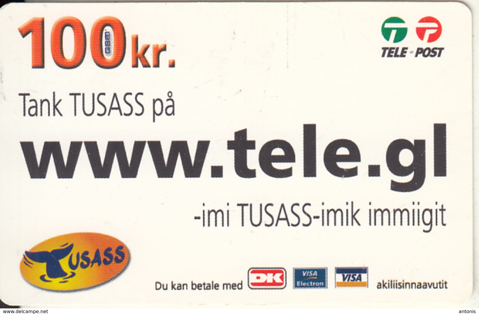 GREENLAND - Www.tele.gl, USASS/Tele Post Prepaid Card 100 Kr., Exp.date 16/04/11, Used - Groenland