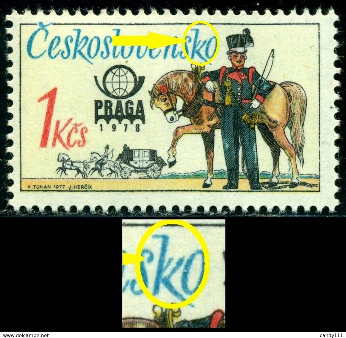 Czechoslovakia 1977 Historical Post Uniform,Horse,Austrian Rider,M2378,MNH,ERROR - Errors, Freaks & Oddities (EFO)