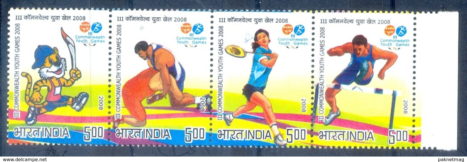 P71- India 2008, 3rd Common Wealth Youth Games, Wrestling, Badminton, Sports. - Unused Stamps