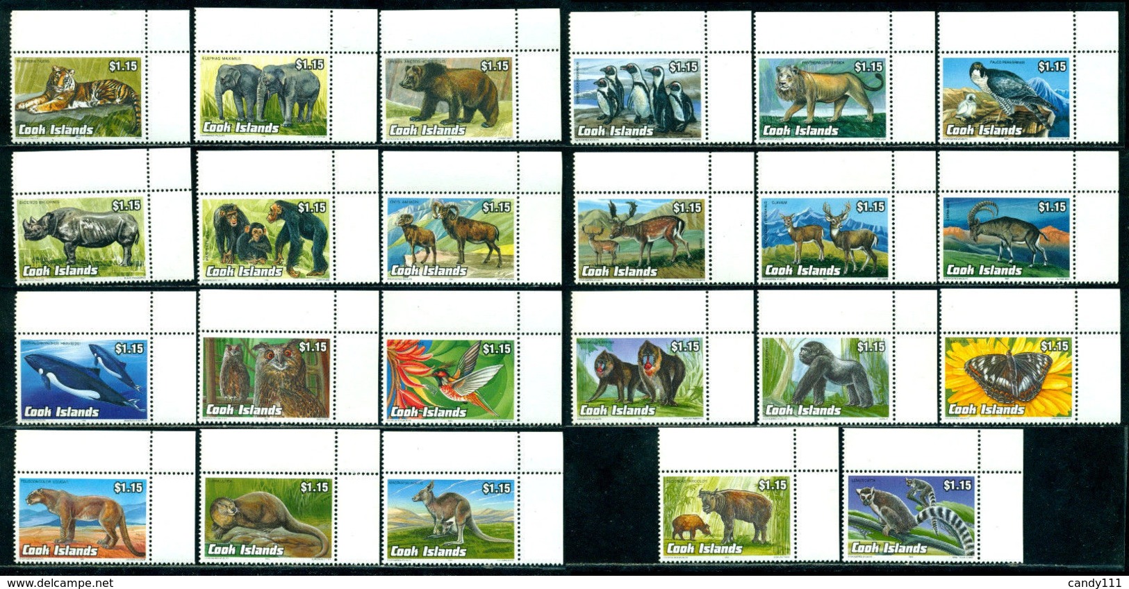 Cook Islands 1992 Tiger,Mandrill,Gorilla,Wale,Chimp,Lemur,Owl,Falcon,M.1341,MNH - Chimpanzees