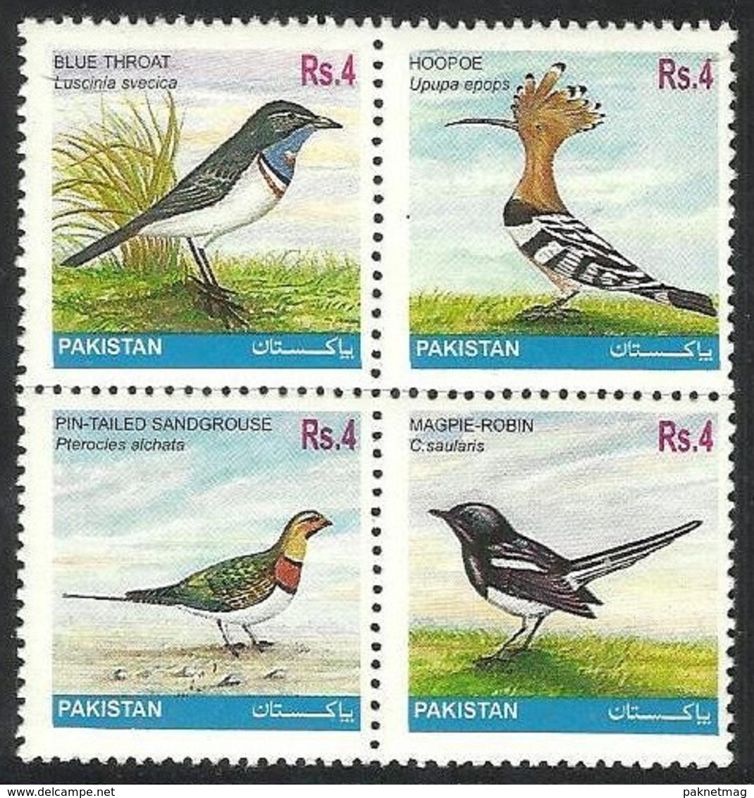 P79- Pakistan 2001. Blue Throt, Hoopoe, Magpie Robin, Pin Tailed Sandgrouse. Wildlife Series Sepicting Birds. - Pakistan