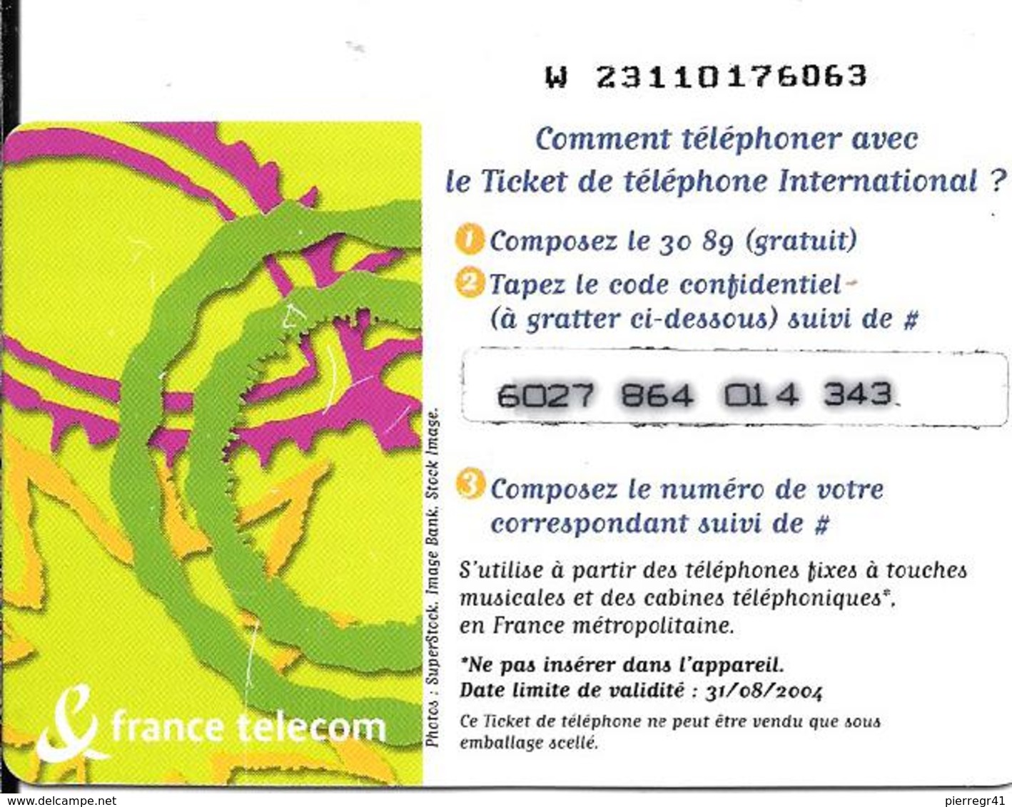 TICKET TELEPHONE-FRANCE- PU64G-7,5€-International-Varieté Manque Couleurs Foncé-TBE-Légérement Gondolé-RARE - FT