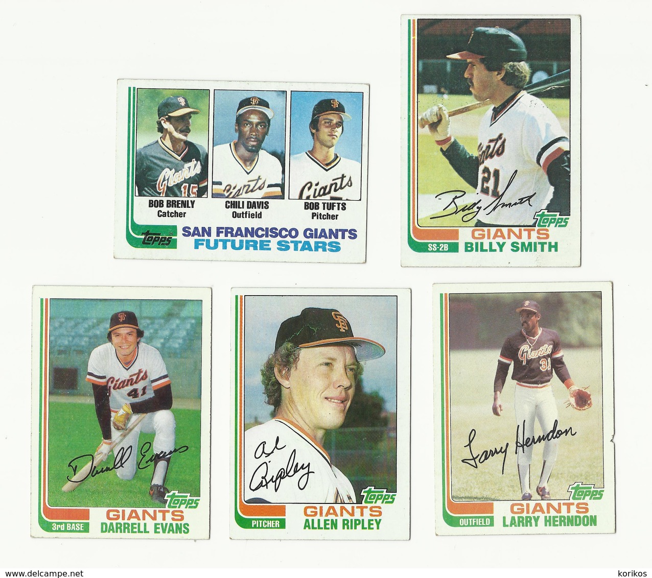 1982 TOPPS BASEBALL CARDS – SAN FRANCISCO GIANTS – MLB – MAJOR LEAGUE BASEBALL – LOT OF FIVE - Lotes