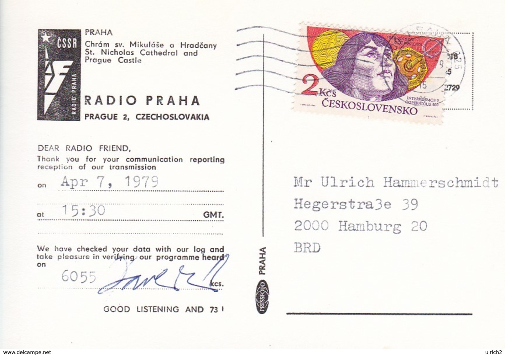 QSL - Radio Praha - St Nicholas Cathedral And Prague Castle - 1979  (46999) - Radio