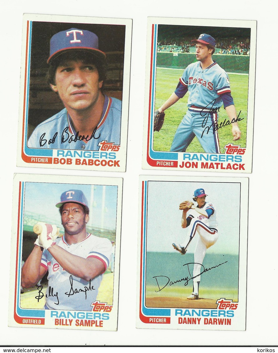 1982 TOPPS BASEBALL CARDS – TEXAS RANGERS – MLB – MAJOR LEAGUE BASEBALL – LOT OF FOUR - Konvolute