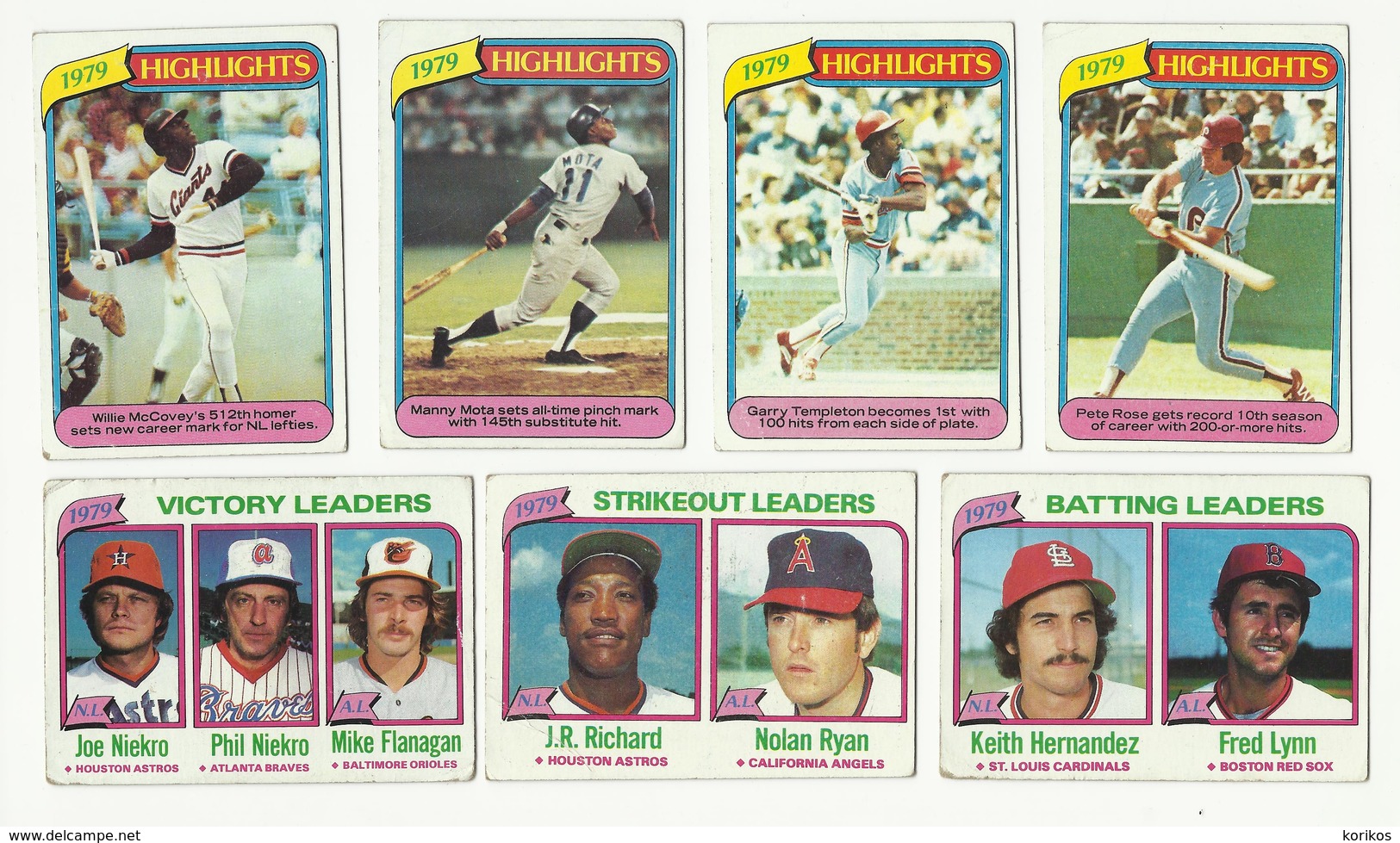 1980 TOPPS BASEBALL CARDS – 1979 HIGHLIGHTS – STAT LEADERS – MLB – MAJOR LEAGUE BASEBALL – LOT OF SEVEN - Verzamelingen