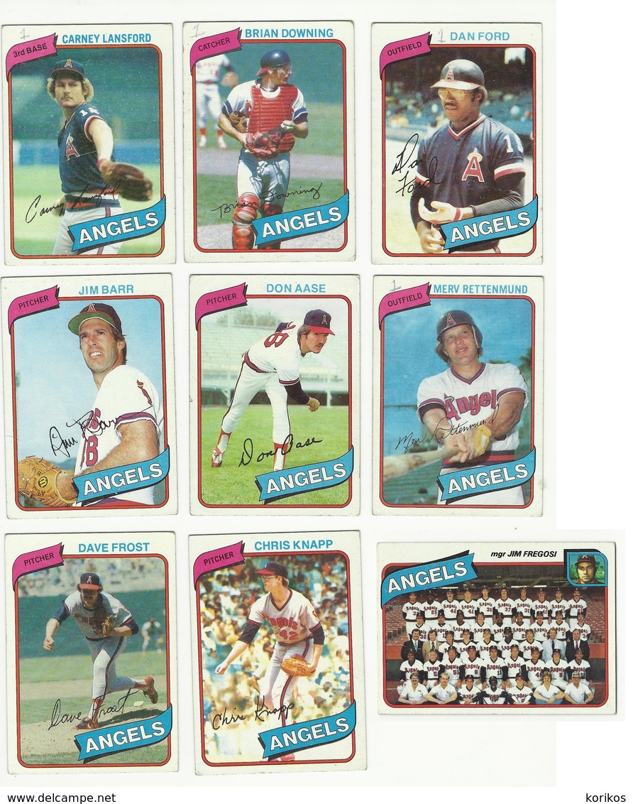 1980 TOPPS BASEBALL CARDS – CALIFORNIA ANGELS – MLB – MAJOR LEAGUE BASEBALL – LOT OF NINE - Verzamelingen