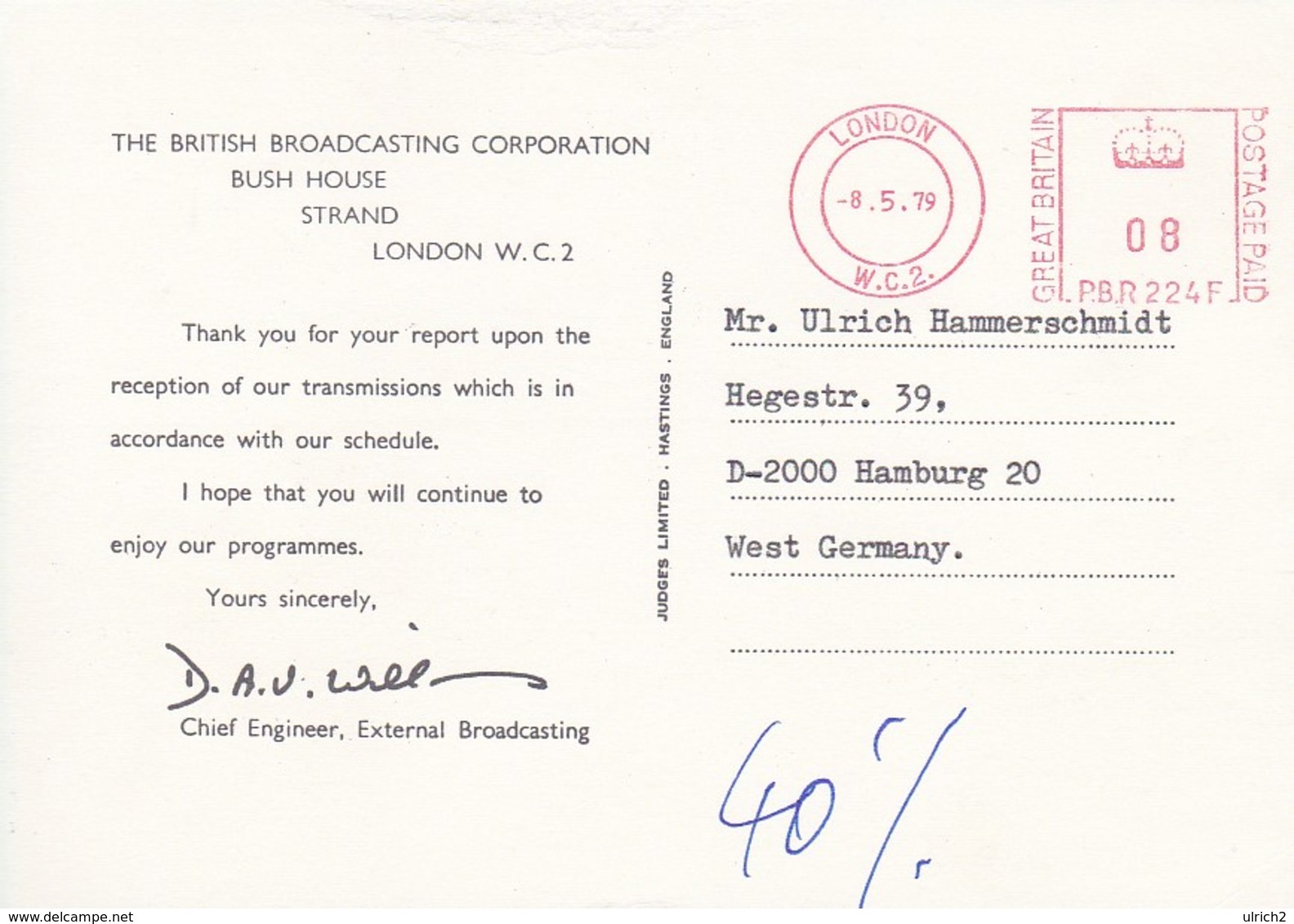 QSL - BBC - Tower Bridge London - 1979 (47011) - Radio