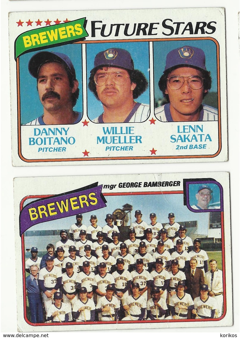 1980 TOPPS BASEBALL CARDS – MILWAUKEE BREWERS – MLB – MAJOR LEAGUE BASEBALL – LOT OF NINE - Verzamelingen