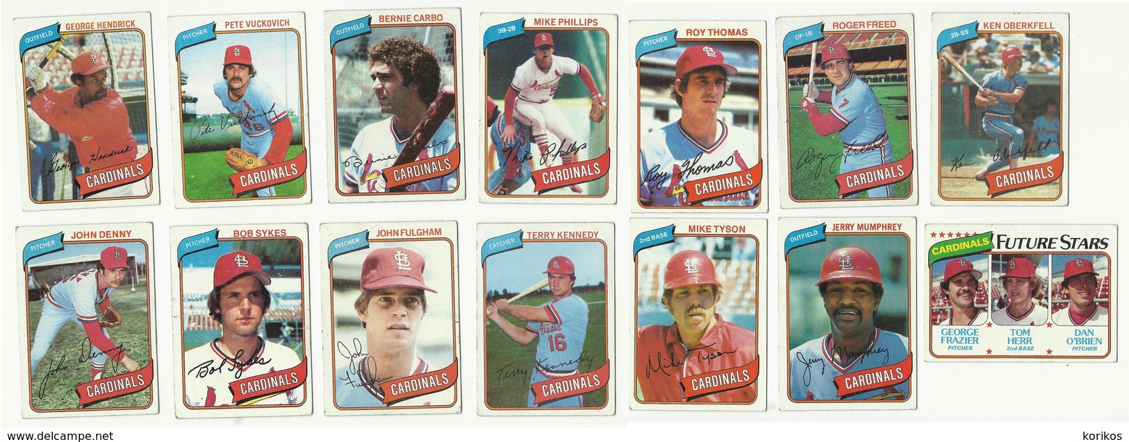 1980 TOPPS BASEBALL CARDS – SAINT LOUIS CARDINALS – MLB – MAJOR LEAGUE BASEBALL – LOT OF THIRTEEN - Lotes