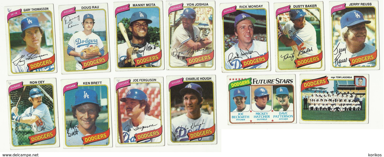 1980 TOPPS BASEBALL CARDS – LOS ANGELES DODGERS – MLB – MAJOR LEAGUE BASEBALL – LOT OF THIRTEEN - Lotti