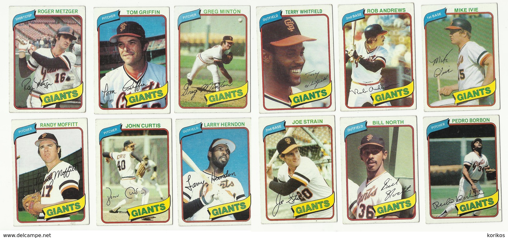 1980 TOPPS BASEBALL CARDS – SAN FRANCISCO GIANTS – MLB – MAJOR LEAGUE BASEBALL – LOT OF THIRTEEN - Verzamelingen