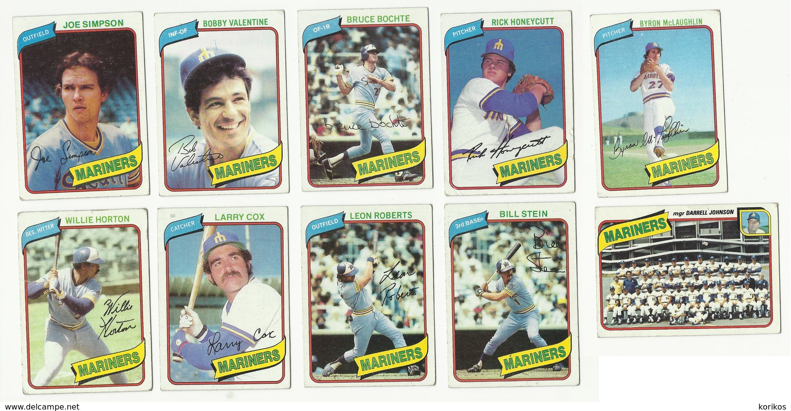 1980 TOPPS BASEBALL CARDS – SEATTLE MARINERS – MLB – MAJOR LEAGUE BASEBALL – LOT OF TEN - Konvolute