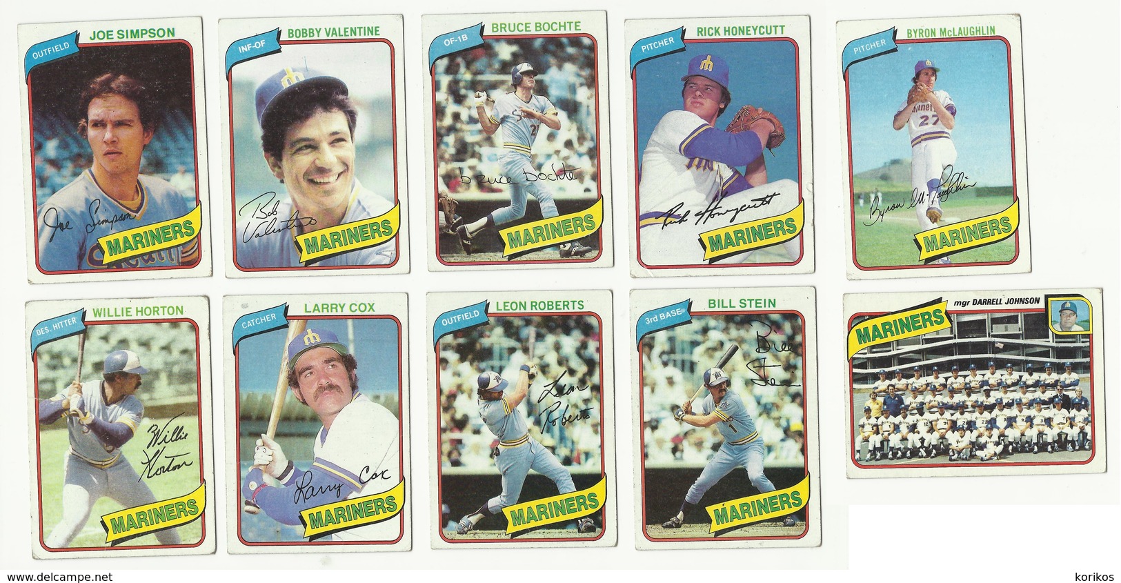 1980 TOPPS BASEBALL CARDS – SEATTLE MARINERS – MLB – MAJOR LEAGUE BASEBALL – LOT OF TEN - Lotti