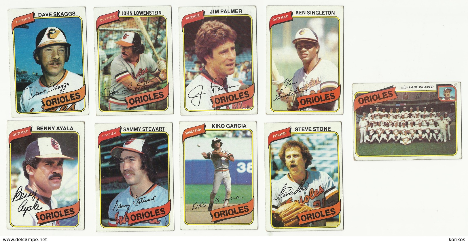 1980 TOPPS BASEBALL CARDS – BALTIMORE ORIOLES – MLB – MAJOR LEAGUE BASEBALL – LOT OF NINE - Lotes