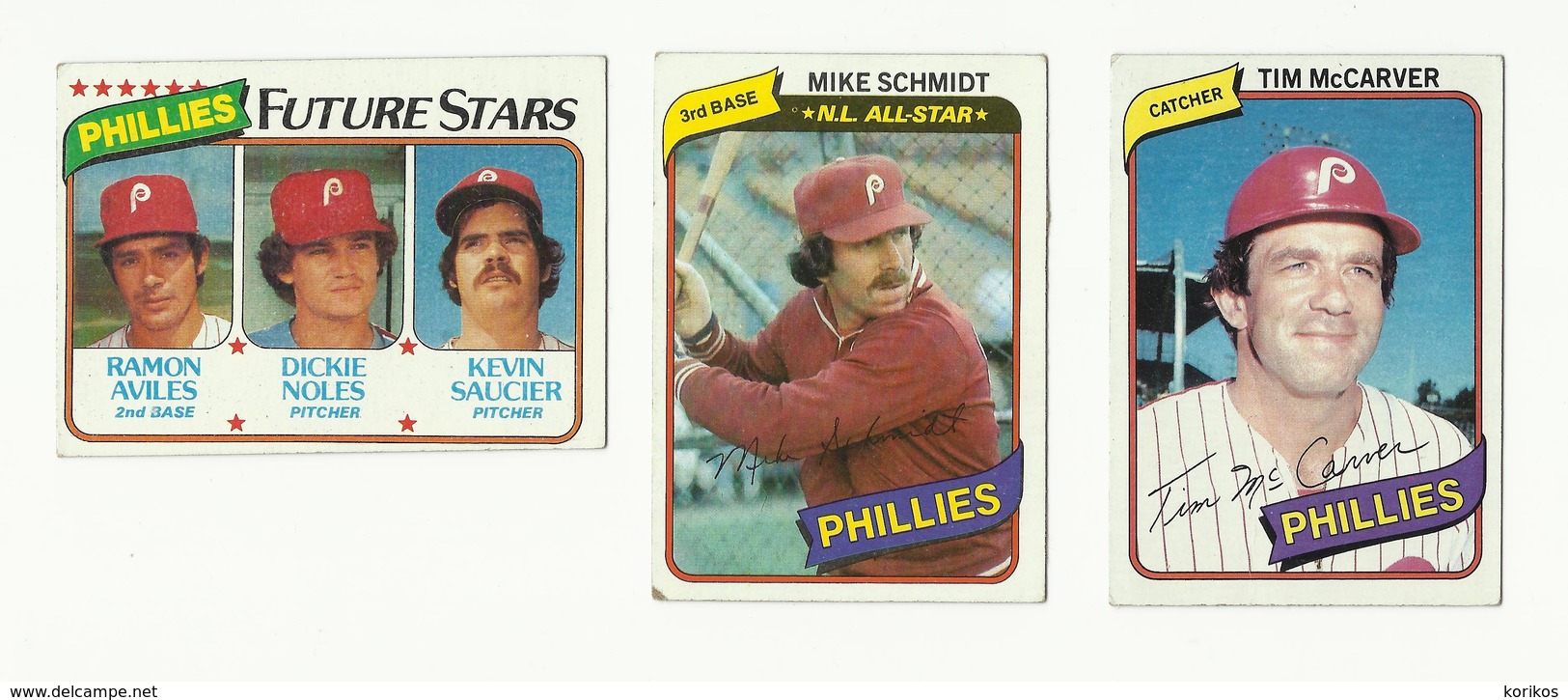 1980 TOPPS BASEBALL CARDS – PHILADELPHIA PHILLIES – MLB – MAJOR LEAGUE BASEBALL – LOT OF THREE - Konvolute