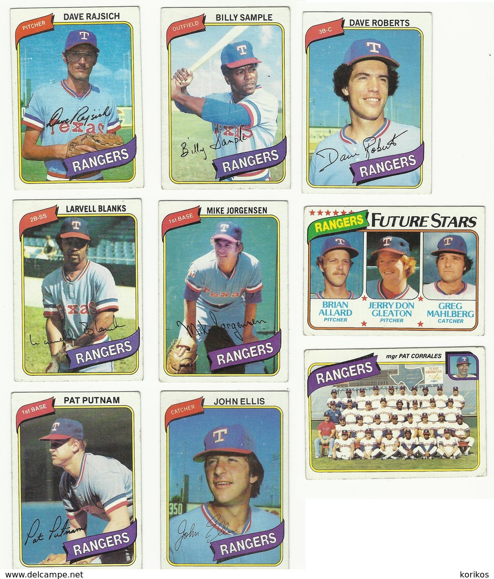 1980 TOPPS BASEBALL CARDS – TEXAS RANGERS – MLB – MAJOR LEAGUE BASEBALL – LOT OF NINE - Lots