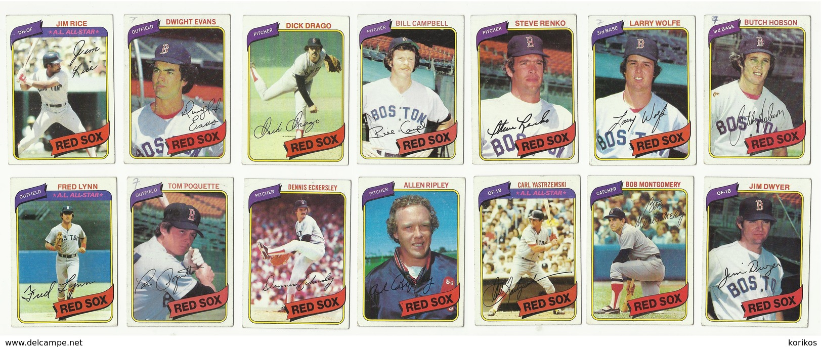 1980 TOPPS BASEBALL CARDS – BOSTON RED SOX – MLB – MAJOR LEAGUE BASEBALL – LOT OF FOURTEEN - Lots