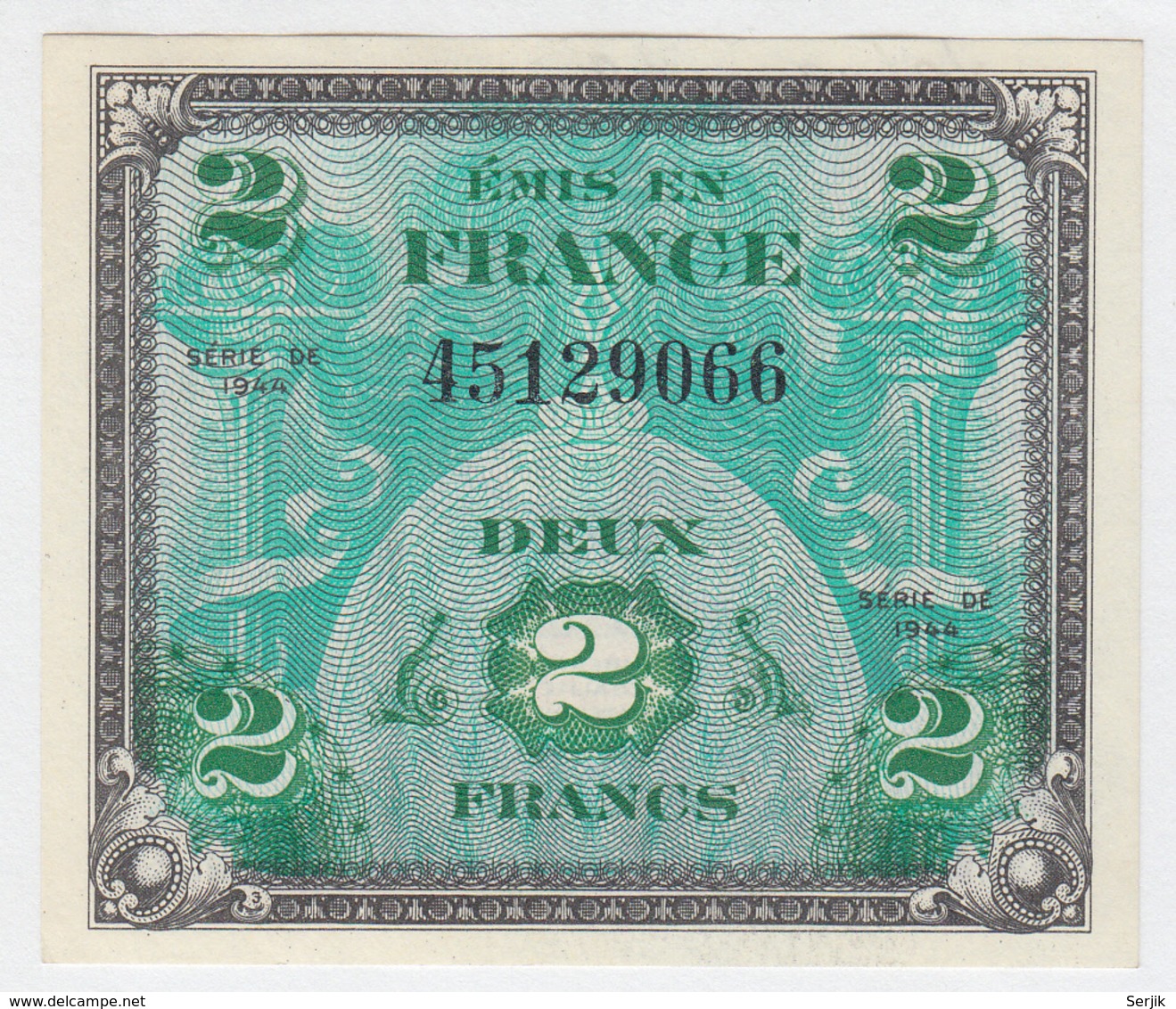 France 2 Francs 1944 XF+ CRISP Banknote Pick 114a 114 A - 1944 Flag/France