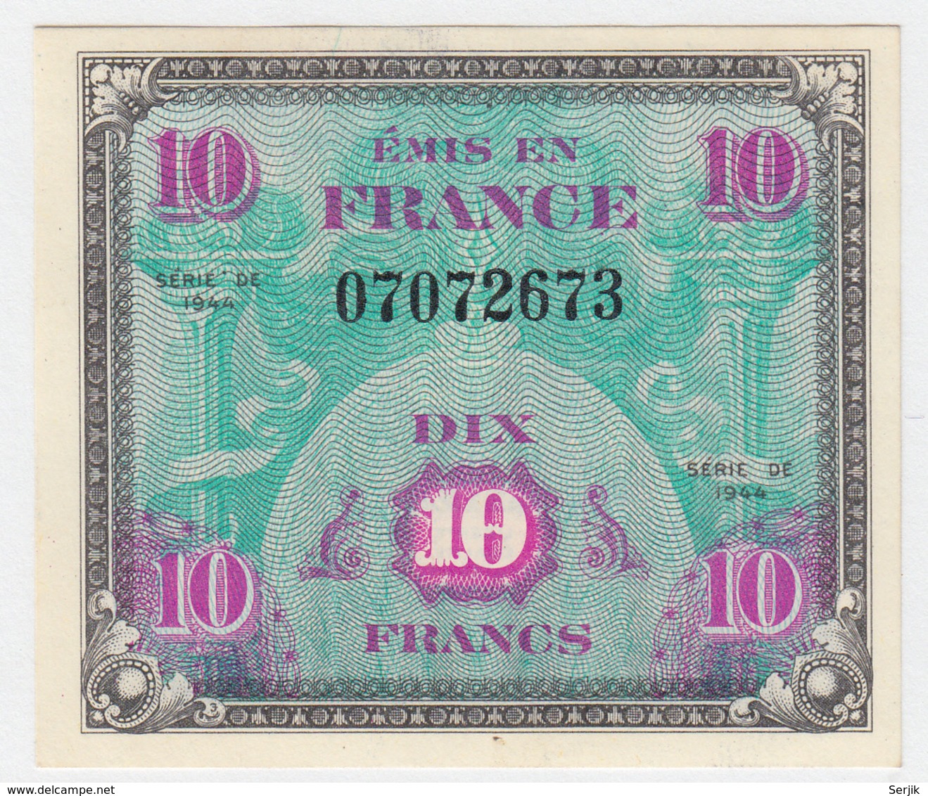 France 10 Francs 1944 XF+ CRISP Banknote Pick 116 - 1944 Flag/France
