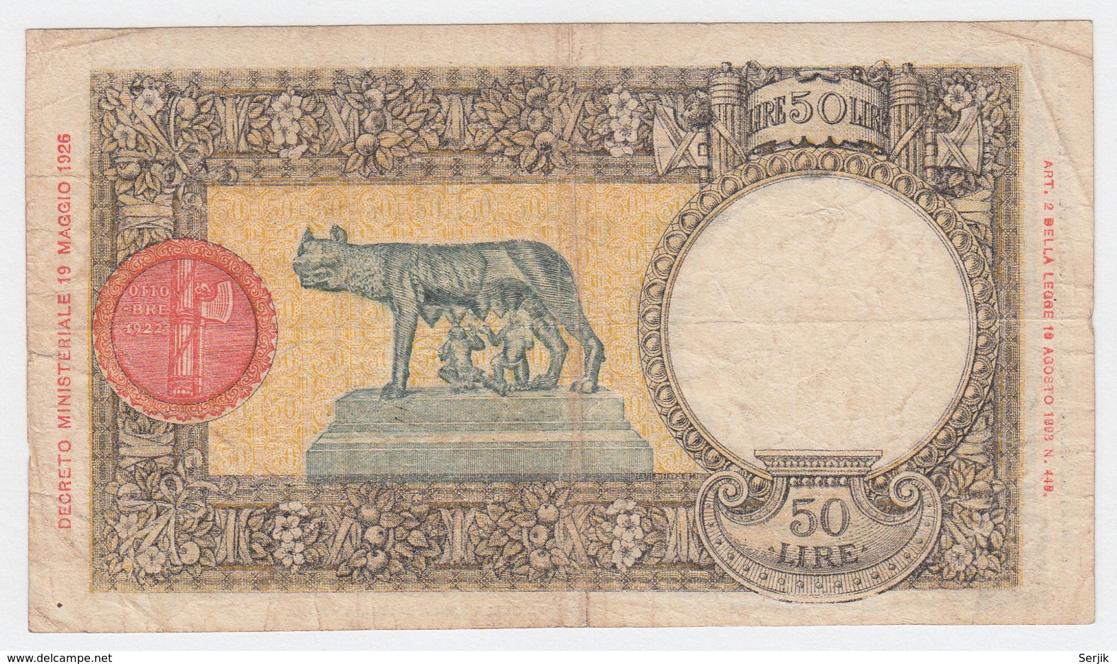 ITALY 50 Lire 1942 F+ Pick 57 - 50 Liras