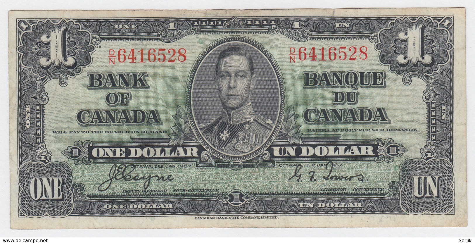 Canada 1 Dollar 1937 Coyne-Towers VF Pick 58e 58 E - Kanada
