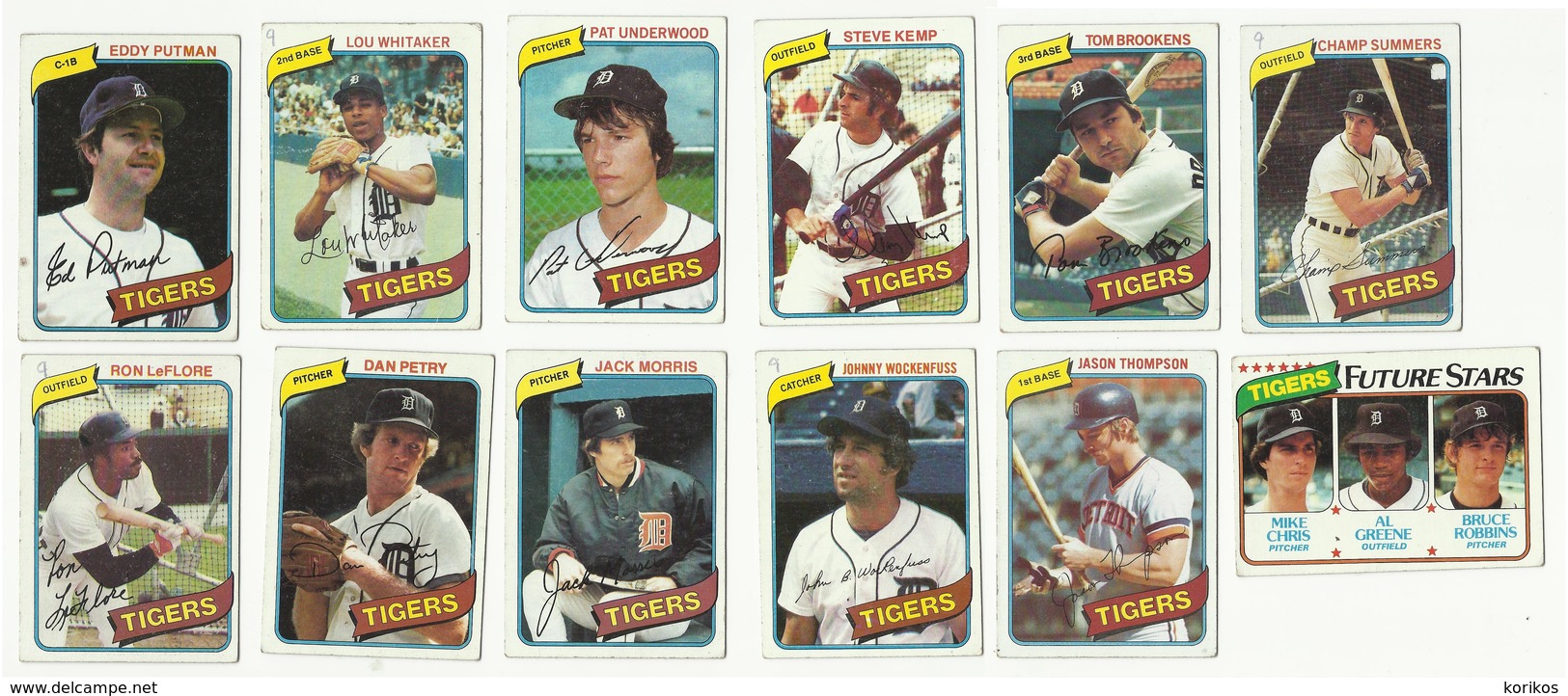 1980 TOPPS BASEBALL CARDS – DETROIT TIGERS – MLB – MAJOR LEAGUE BASEBALL – LOT OF TWELVE - Konvolute