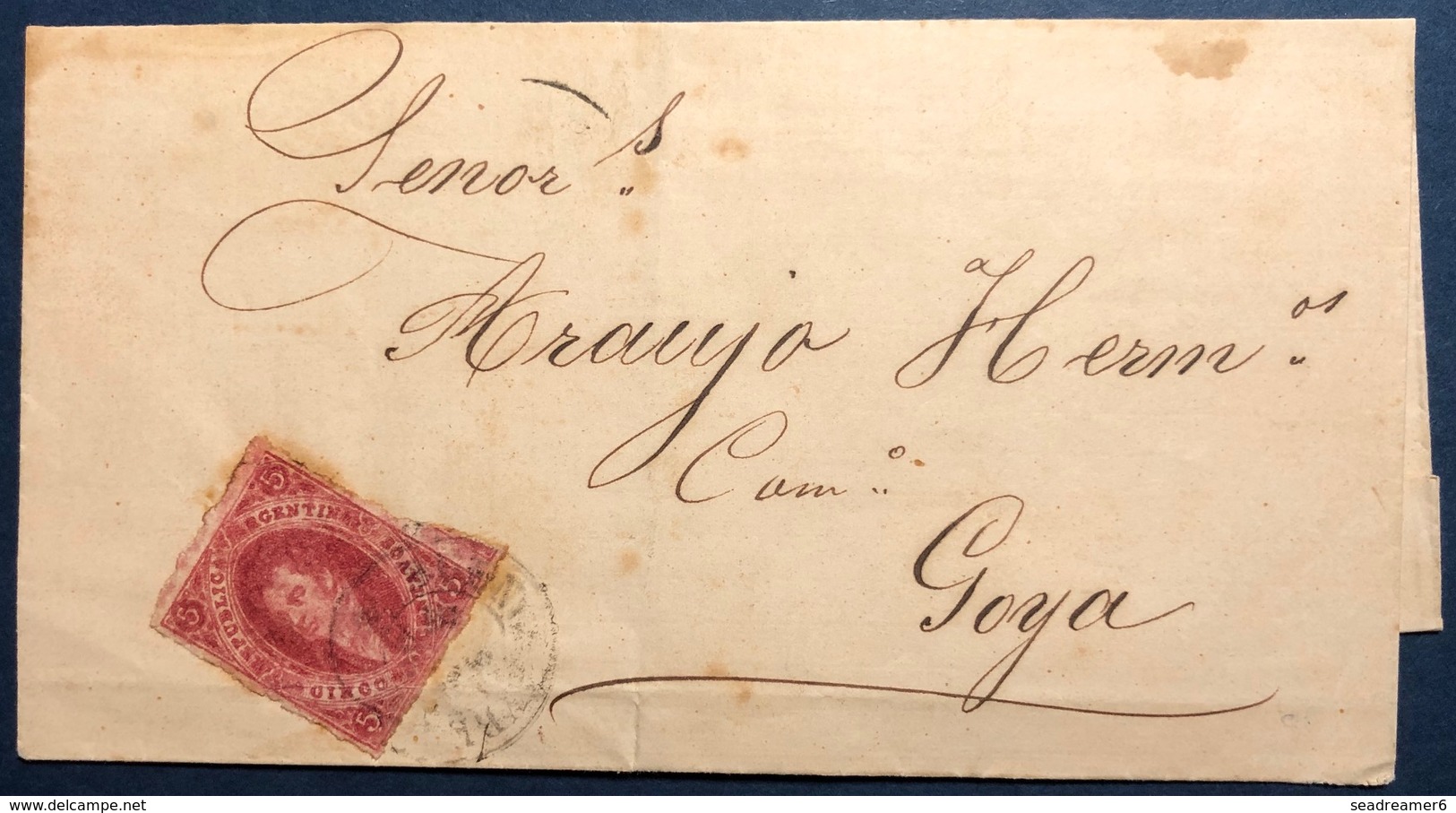 Argentine Lettre N°14 5 Centavos Rose Ppir Goya (pli D'archive) Sinon Pas Si Commun ! - Buenos Aires (1858-1864)