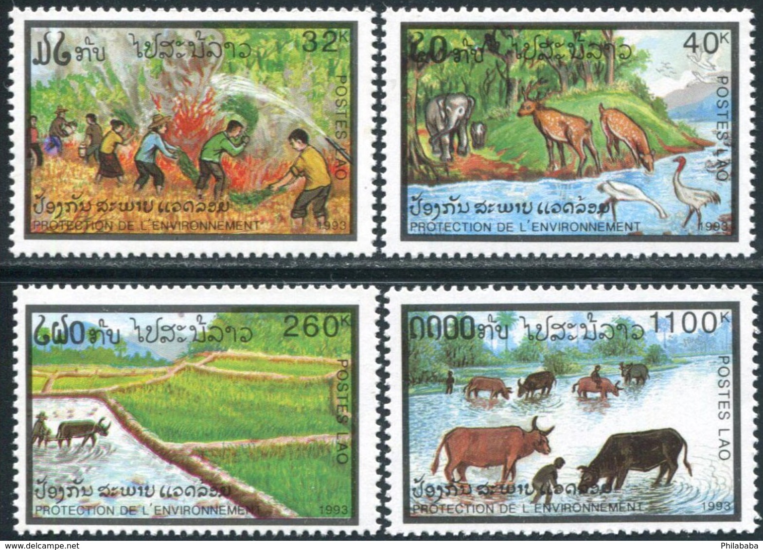 158- Laos 1993  YT 1112-15 ; Mi# 1374-77 **  MNH  Protection De L'environnement. - Laos