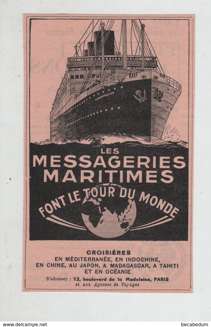 Les Messageries Maritimes Font Le Tour Du Monde Croisières Méditerranée Indochine Chine Japon Tahiti Océanie Madagascar - Pubblicitari