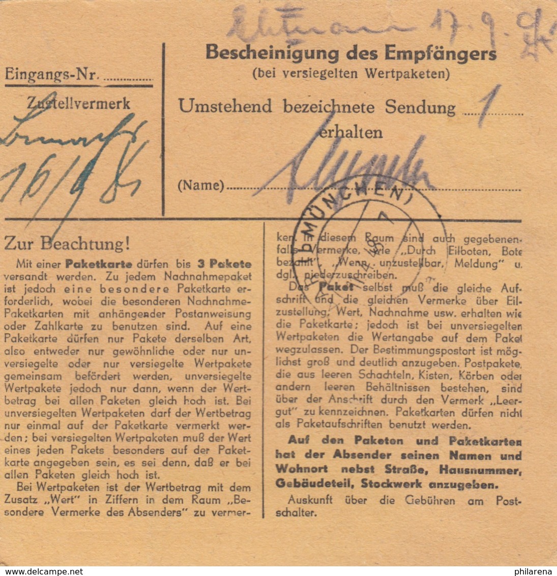 BiZone Paketkarte 1948: Berlin-Steglitz Nach Haar, Amerikanische Zone - Altri & Non Classificati