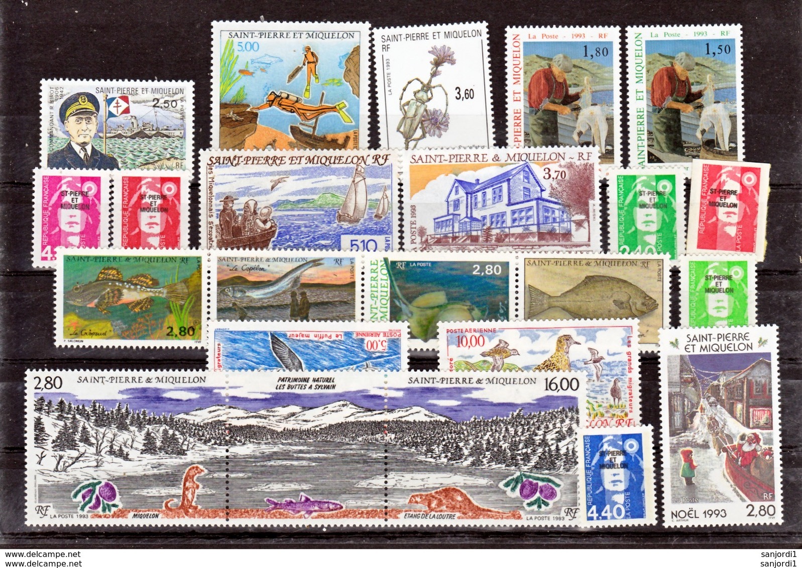 Saint Pierre Et Miquelon  1993 Année Complète Poste 572 591 Et PA 72 73 Neuf ** MNH Sin Charmela Faciale 48.7 - Komplette Jahrgänge