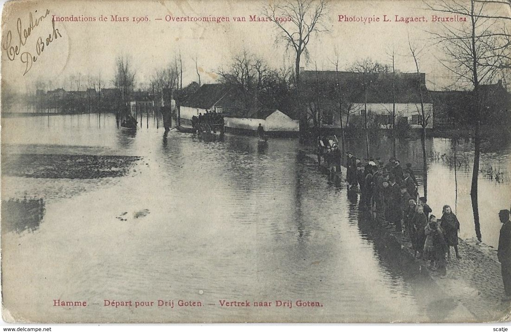 Hamme.   -    Départ Pour Drij Goten.  -   Overstroming 1906 - Hamme