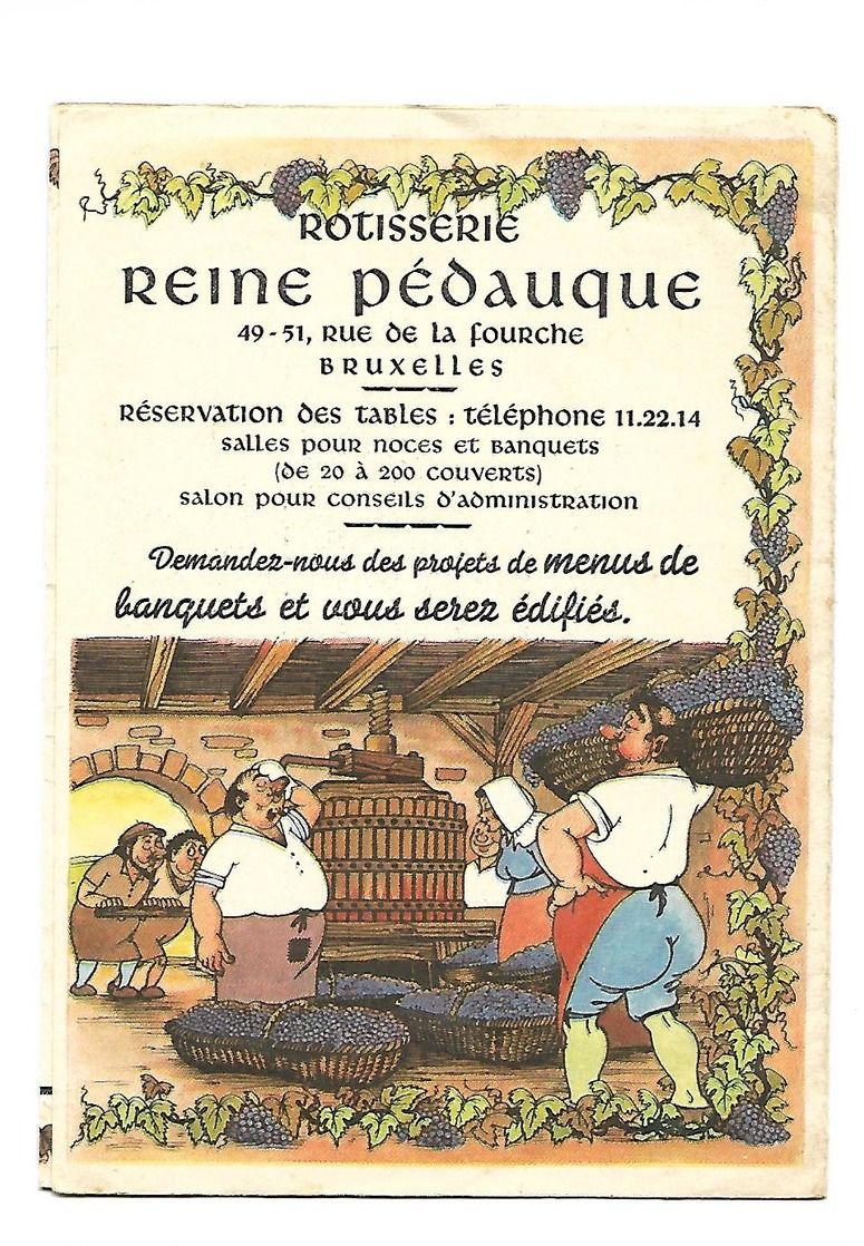 Bruxelles Rotisserie La Reine Pédauque  Joli Dépliant Menu Dans Les Années 1960 - Menükarten