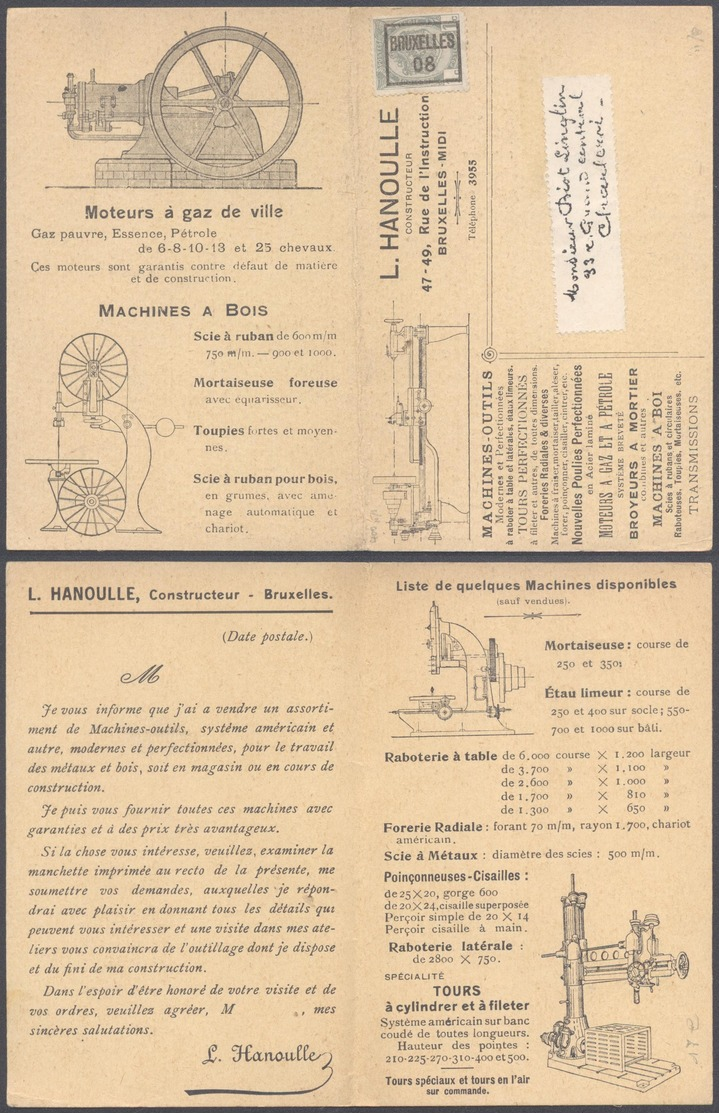 Armoiries - N°81 + Préo "Bruxelles 08" Sur Dépliant "L. Hanoulle - Constructeur, Machines-outils, Moteurs,..." > Charler - 1893-1907 Wappen