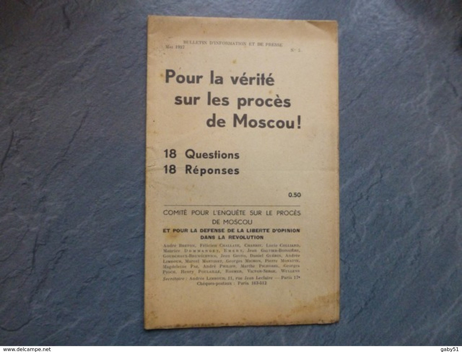 Pour La Vérité Sur Les Procès De Moscou, 18 Questions, 18 Réponses, Bulletin Non Découpé ; L05 - 1901-1940