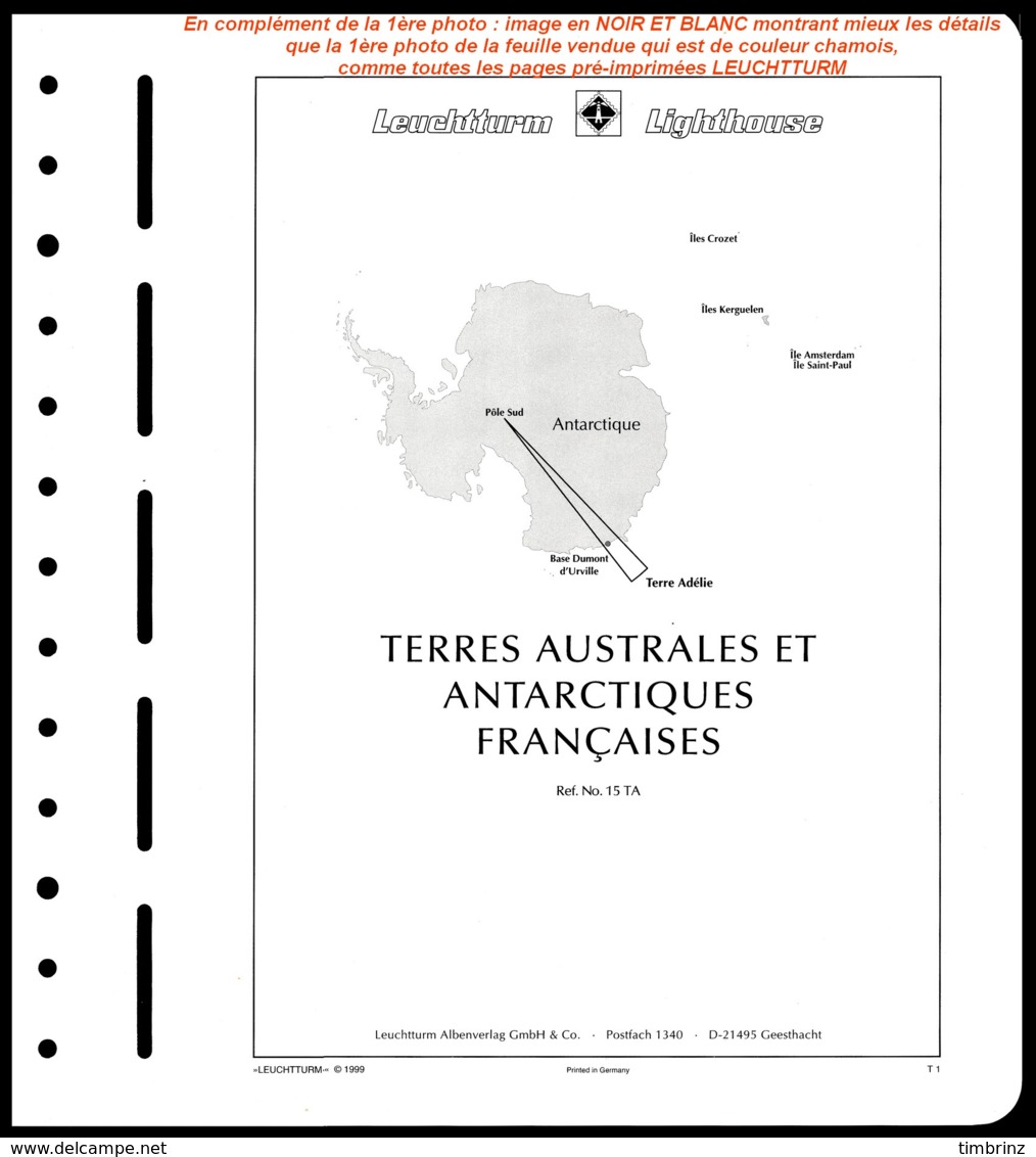 LEUCHTTURM N° 15 TA - Page De Garde Pré-impriméeTerres Australes Et Antarctiques Françaises   ..Réf.DIV20176 - Pré-Imprimés