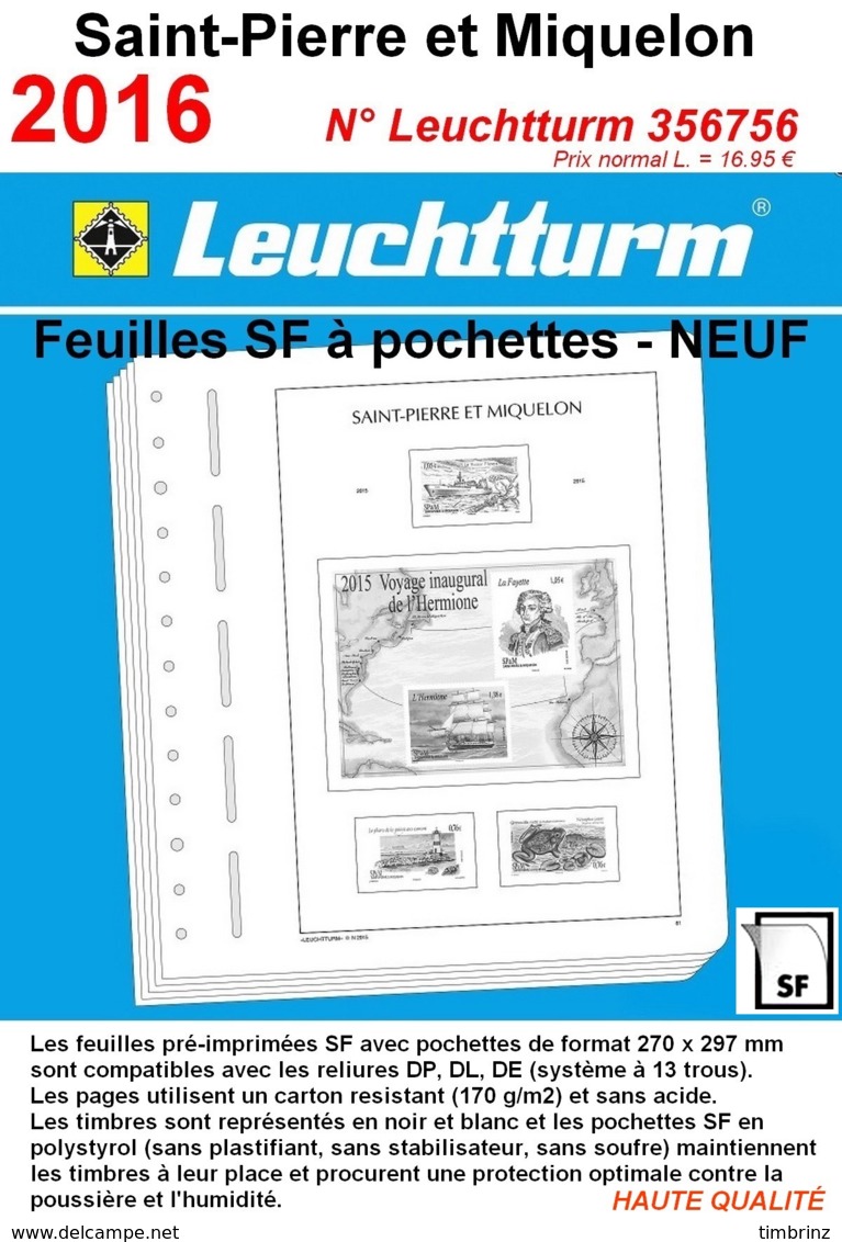 Feuilles Saint-Pierre Et Miquelon 2016 à Pochettes SF Leuchtturm 356756 - NEUF ..Réf.DIV20165 - Pré-Imprimés