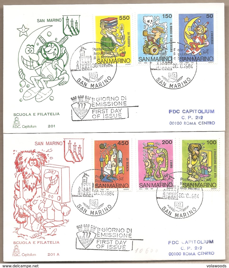 San Marino - 2 Buste FDC Con Serie Completa: Scuola E Filatelia - 1984 - FDC