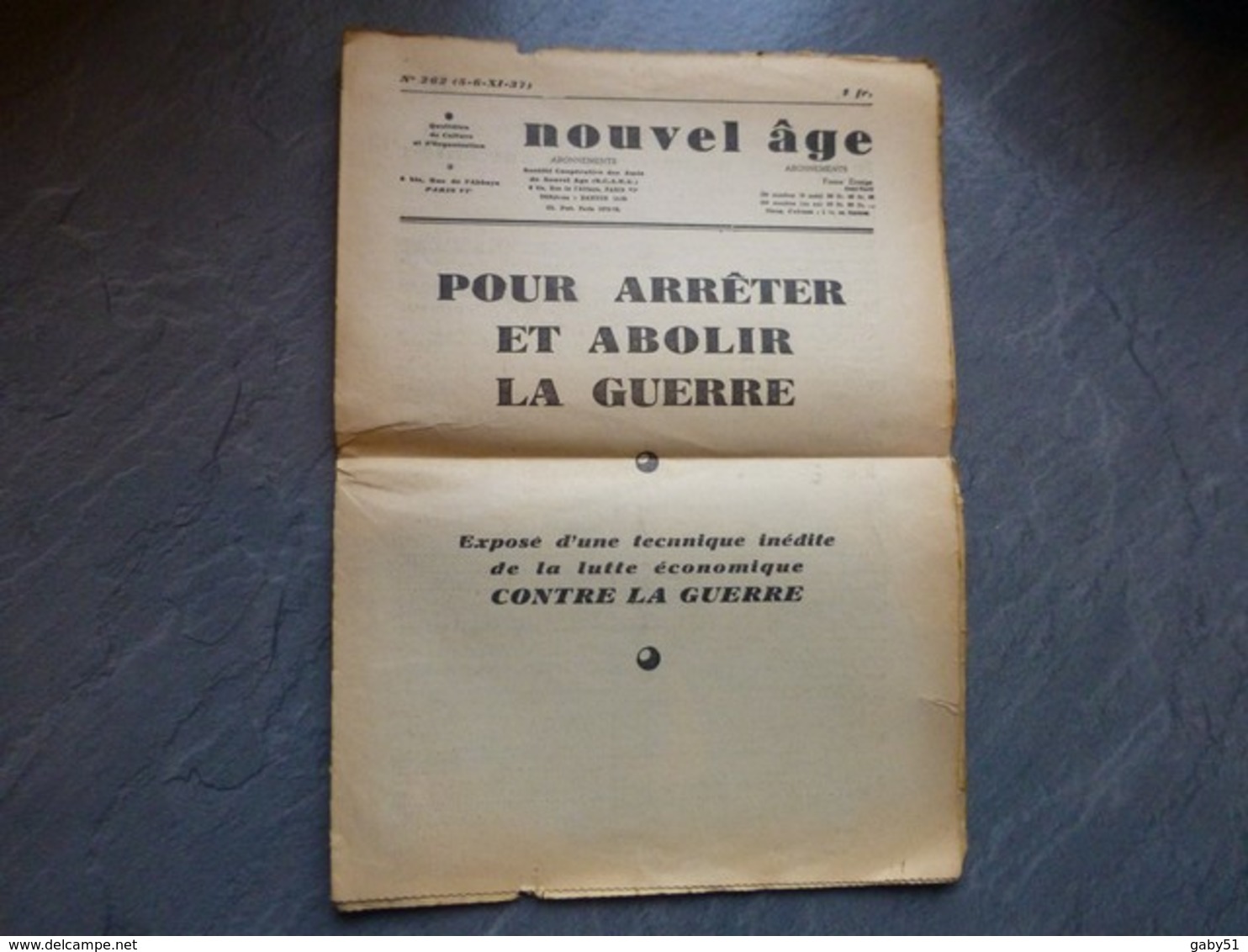 Pour Arrêter Et Abolir La Guerre, Journal Nouvel Age, 1937 ; PAP05 - Autres & Non Classés