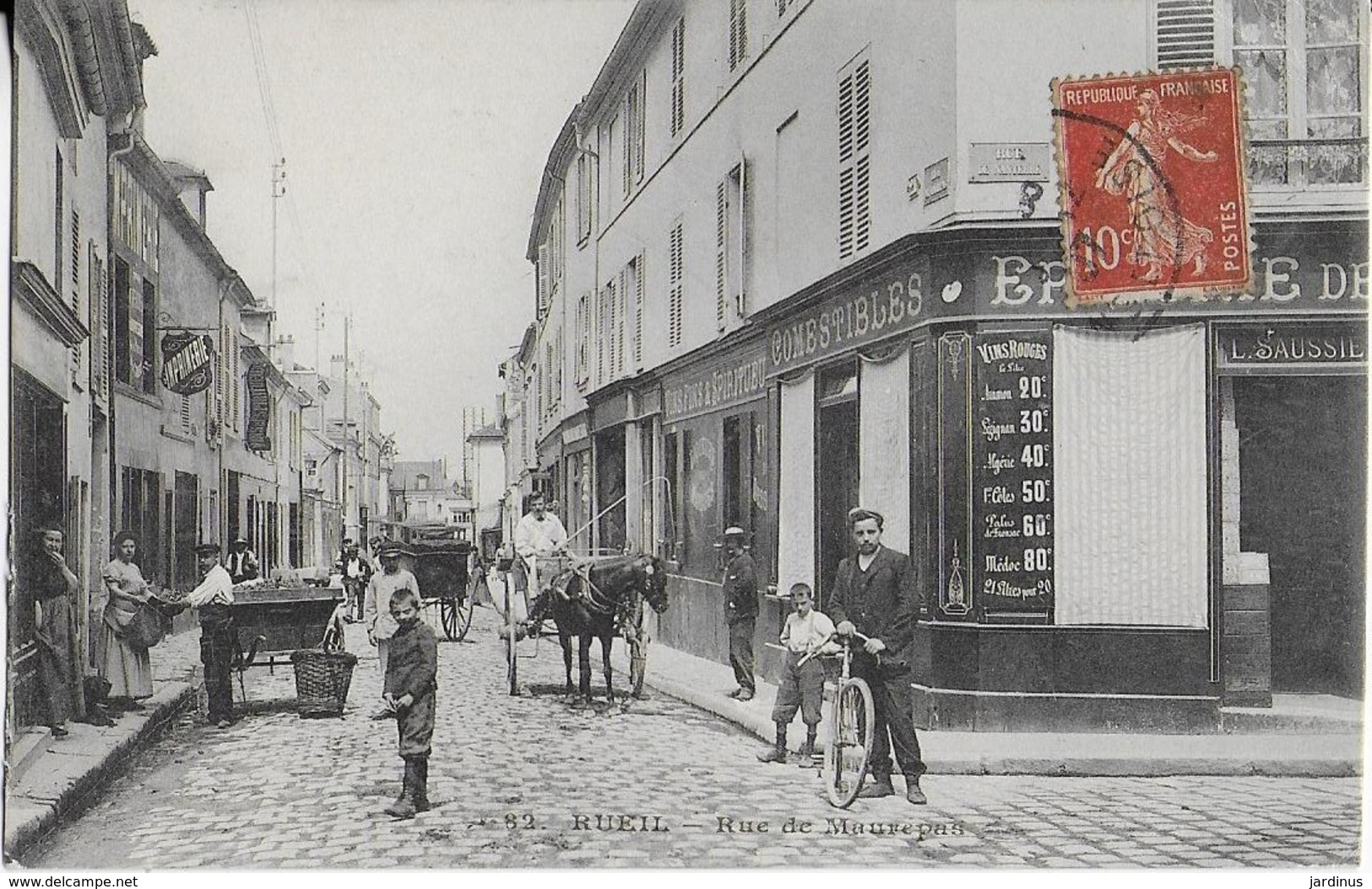 RUEIL  : Rue De Maurepas Bien Animée- Attelages Et  Commerces (1917) - Rueil Malmaison