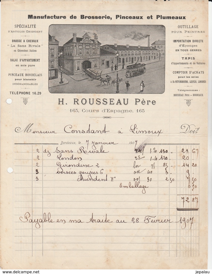 Bordeaux - H.Rousseau Père / Manufacture Brosserie,pinceaux,plumeaux - 1900 – 1949