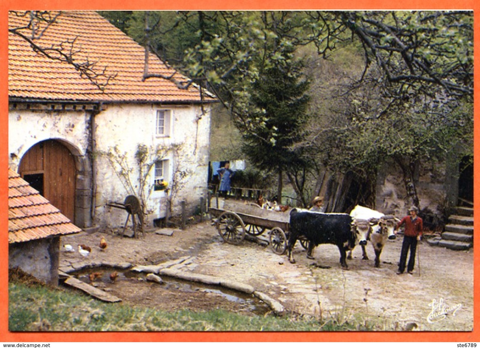 88 Vosges Vie Ferme Dans Les Hauts Carte 2 Volets 12 X 17 Vieux Metiers Boeufs Charrette Cour De Ferme Paysans Ste6789 - Other & Unclassified