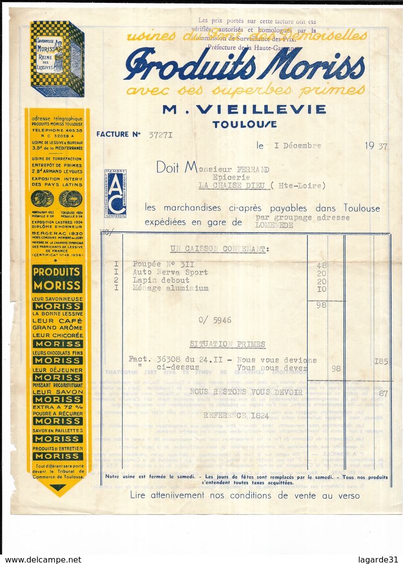 Haute Garonne 31 Toulouse Viellevie Produits MORISS Lessives Café Savon Chicorée - 1900 – 1949