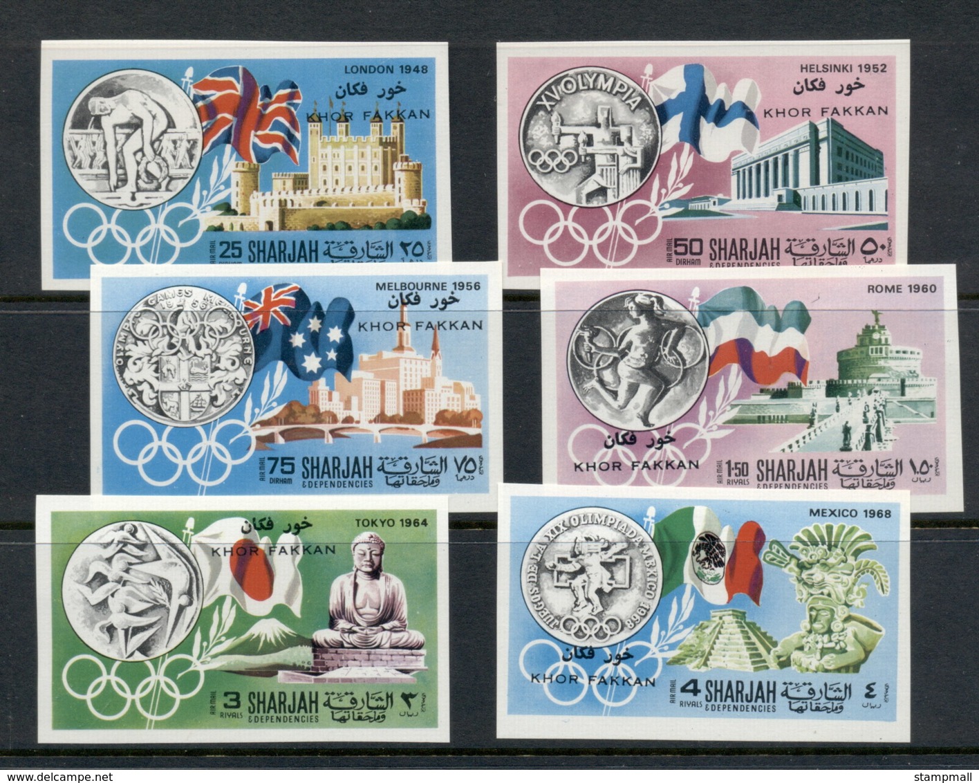 Khor Fakkan 1968 Mi#164-169b History Of The Olympic Games IMPERF MUH - Khor Fakkan