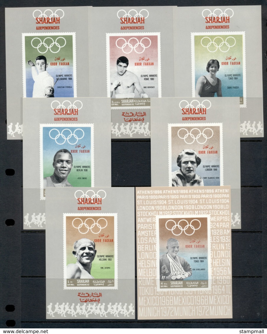 Khor Fakkan 1969 Mi#219-225bDLMS Olympic Medallists Deluxe MS IMPERF MUH - Khor Fakkan