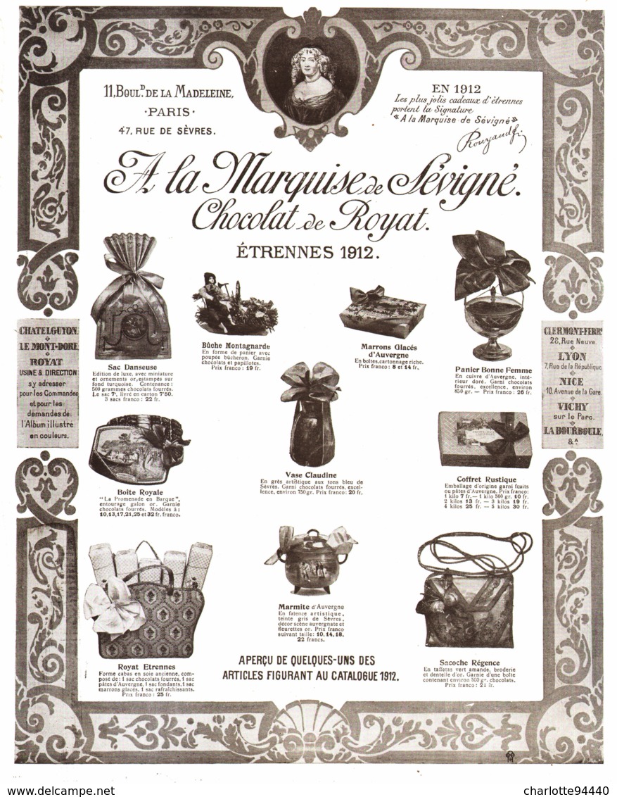 PUB CHOCOLATS " LA MARQUISE De SEVIGNE "   1911 ( 15 ) - Chocolat